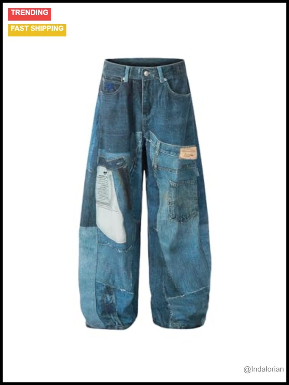 Mens Baggy Barrel Jeans Wide Leg 3D Print Y2K Streetwear Denim